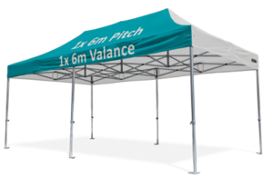 Altegra Geo42 3x6m custom printed marquee - high strength aluminium frame with sublimation printed branding - 1x 6m Valance and 1x 6m pitch