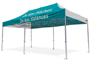 Altegra Geo42 3x6m custom printed marquee - high strength aluminium frame with sublimation printed branding - 2x 6m Valances and 2x 6m pitches